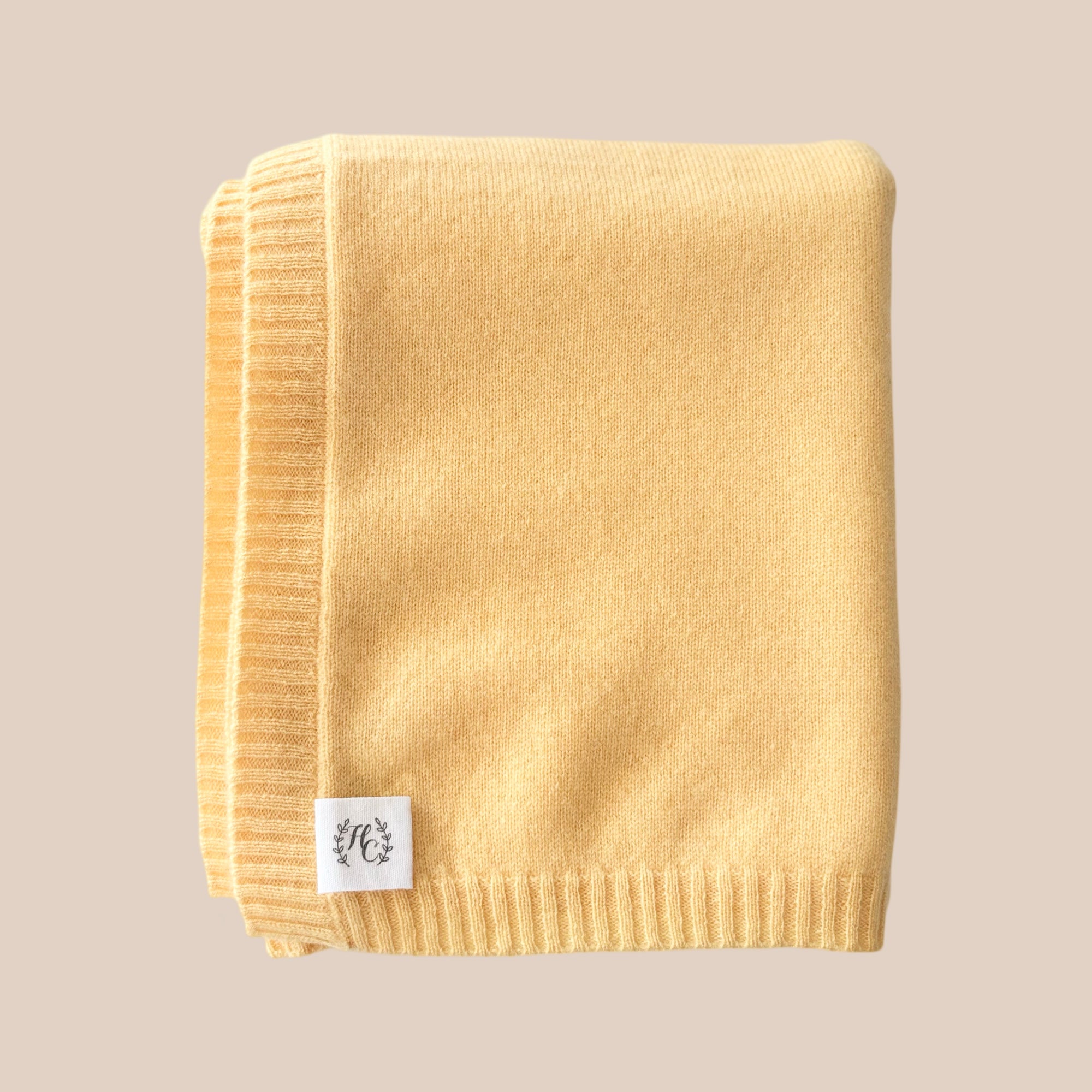 Cashmere Plain Knit Baby Blanket - Lemon