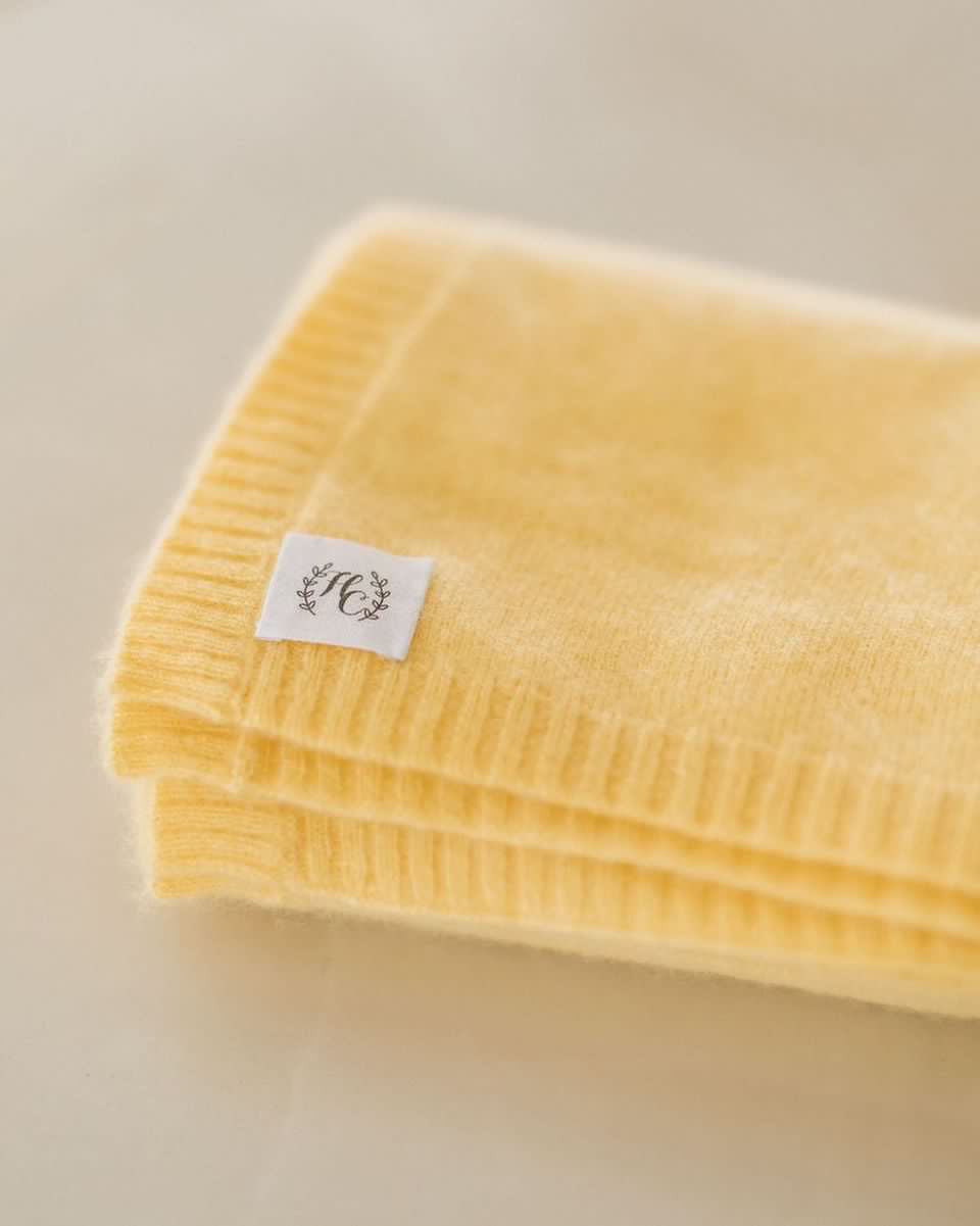 Cashmere Plain Knit Baby Blanket - Lemon