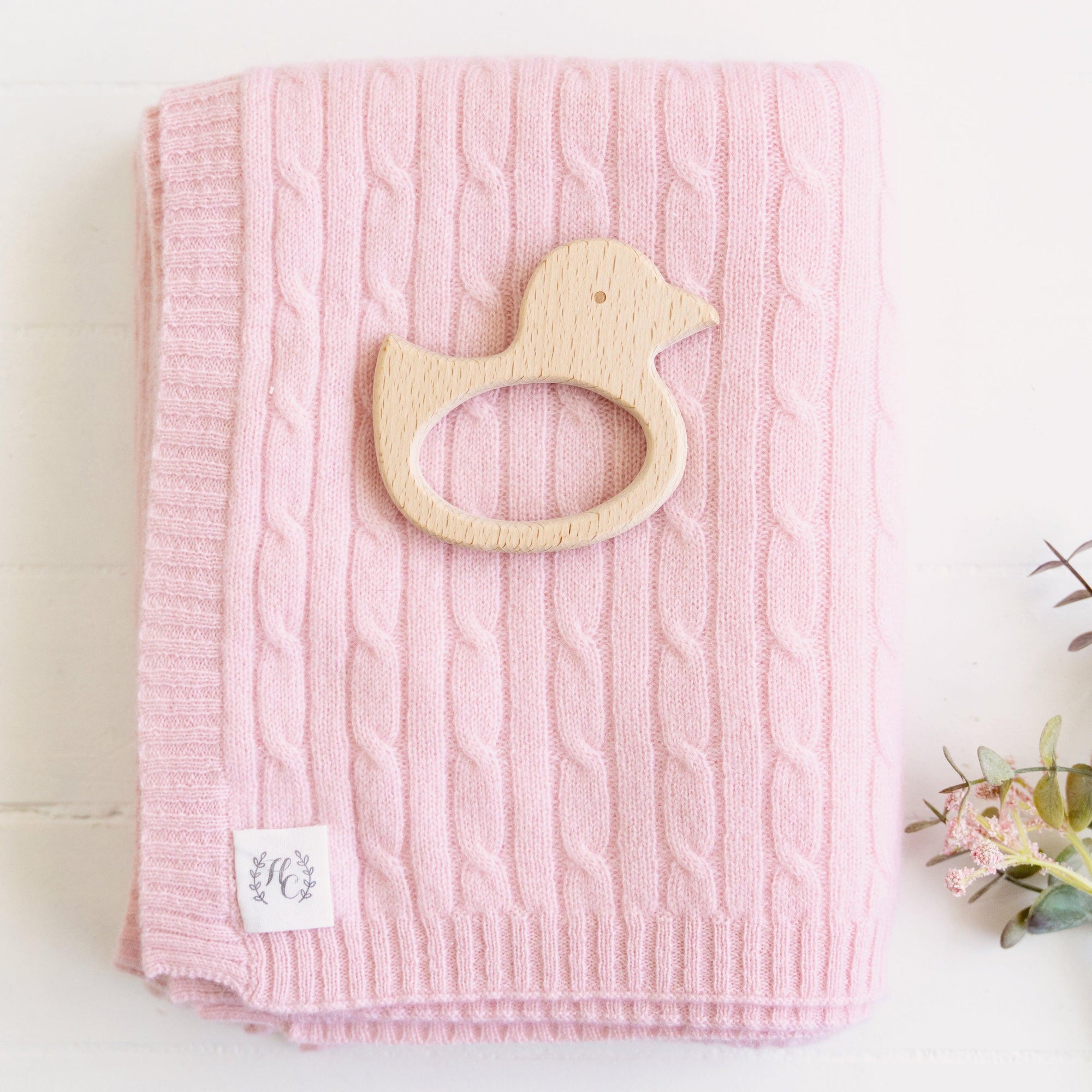 Cashmere Cable Knit Baby Blanket - Blush - Heirloom Cashmere Australia